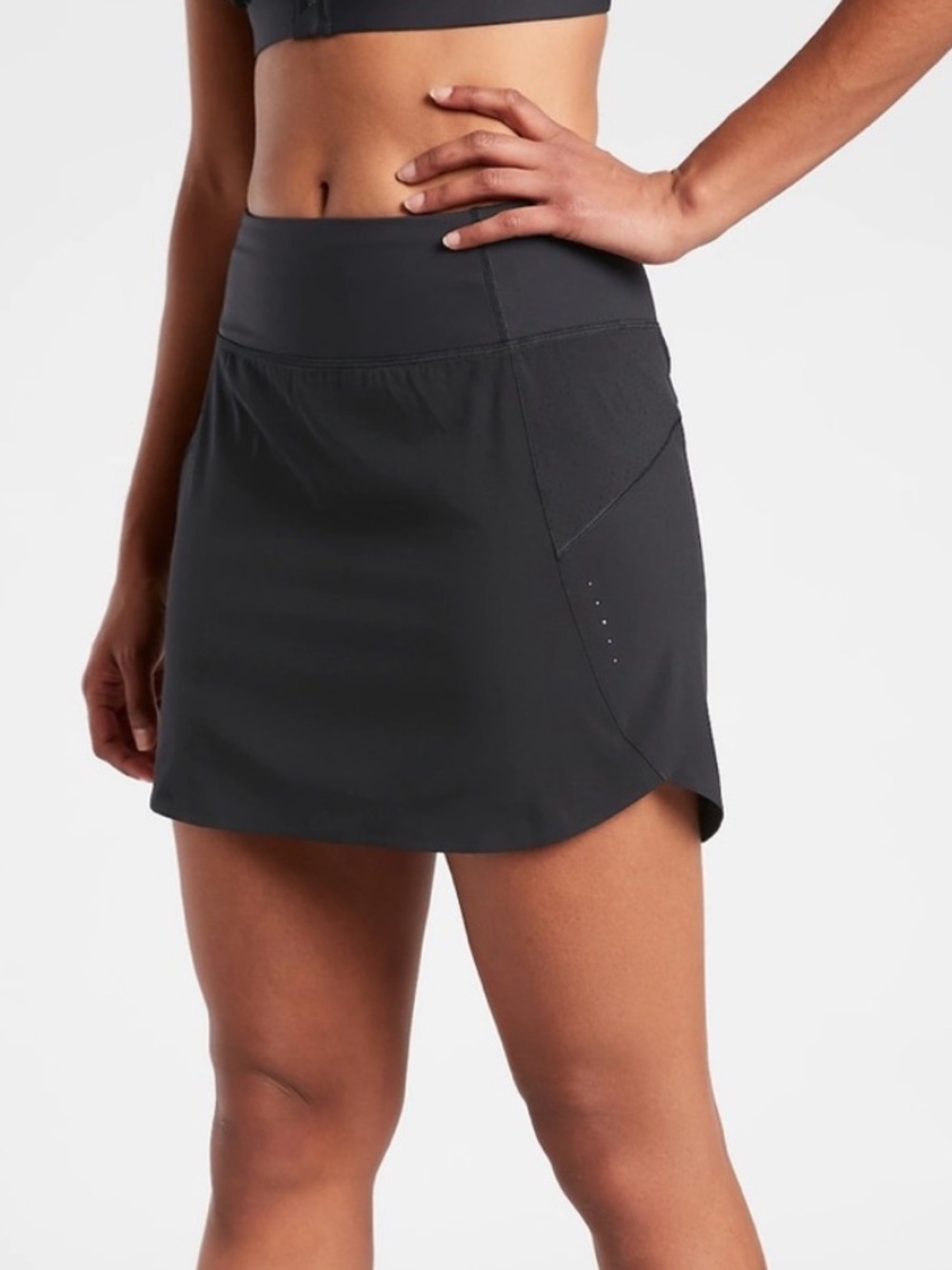 Athleta Run With It 16" Skort Black Tennis Skirt Built-In Shorts Reflective Dots